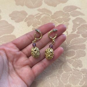 Earrings oval gold and purple cute small earrings attractive jewelry cute mini